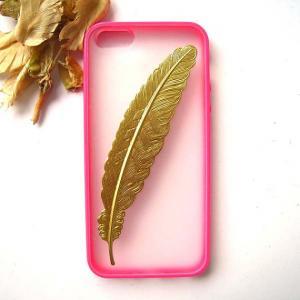Gold Feather Shocking Pink Rubber Transparent..