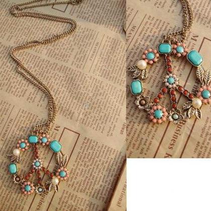 Peace Sign Colorful Beads Necklace Fashion Jewelry..