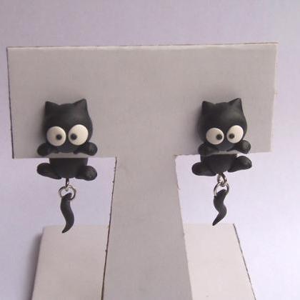 Handmade Polymer Two-part Cat Earrings