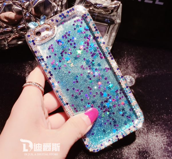 Luxury Handmade Blue Glitter Star Liquid Back Phone Case Cover For Apple Iphone 5 5c 5s 6 Plus