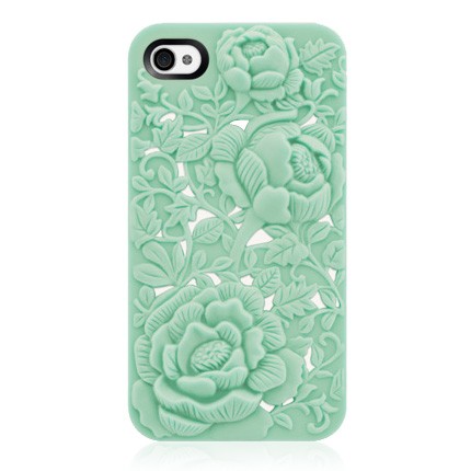 Unique Design Mint Rose Embossing Case For Iphone 4/4s