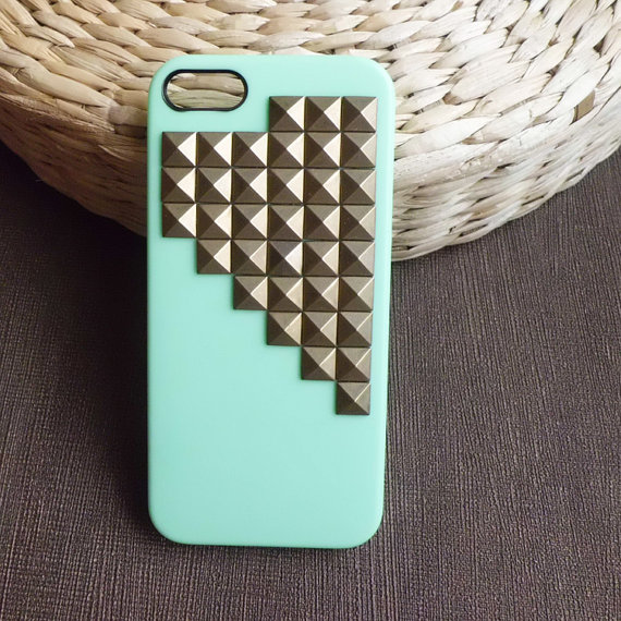Mint Green Studded Iphone 5 5s 6 Plus 6scase, Antique Bronze Rivet Studs Iphone 5case,antique Bronze Pyramid Studs Hard Iphone 5 Case