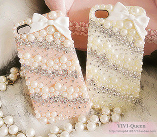 Bow Iphone Case Pearl Iphone 4s Case Crystal Iphone 4 4s Case Bling Ipone Cases Pink White Iphone Cover Custom Handmade Twill Iphone4 4s