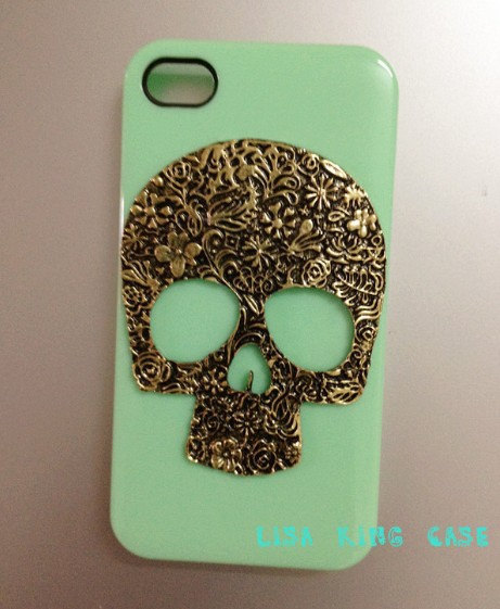 Skull Iphone 4 Case Cover Iphone 4s Case Iphone 4 Case Iphone 4 Cover, Mint Green Case