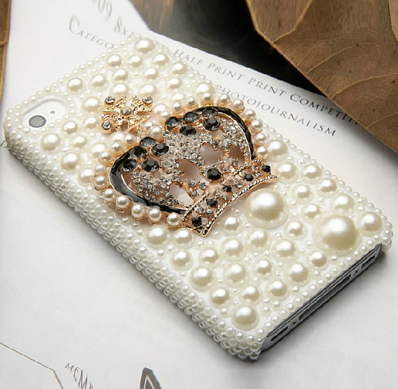 Handmade Bling Pearl And Alloy Crown Cell Phone Case For Iphone 4 Or Iphone4s Cover