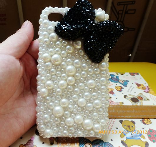 3d Handmade Bow Butterfly Crystal Luxury Pearl Case Cover For Iphone4 4s