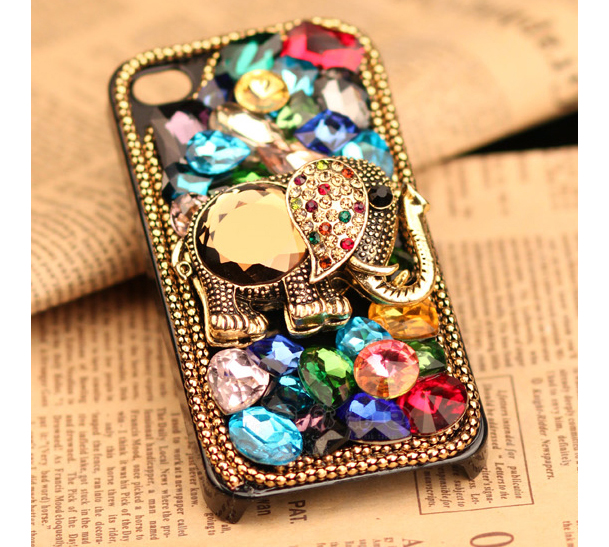 Iphone 4 4s Case Elepant Old Fashioned Bling Rhinestone Crystals Vintage Metal Animal Cover