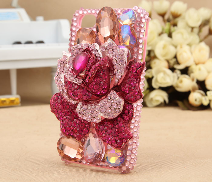 Iphone 4s 4g Rhinestone Swarovski Bling Crystals Pink Rose Floral Case