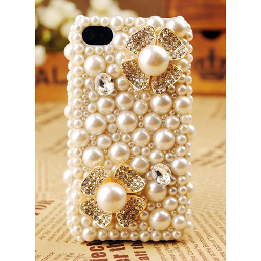 IPhone 4S 4G Pearl Flower Artificial Rhinestone Crystals Case Cover For Girls