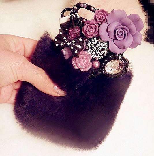 Luxury Fur With Bling Bling Deco Rhinestone Case Iphone 4 4s