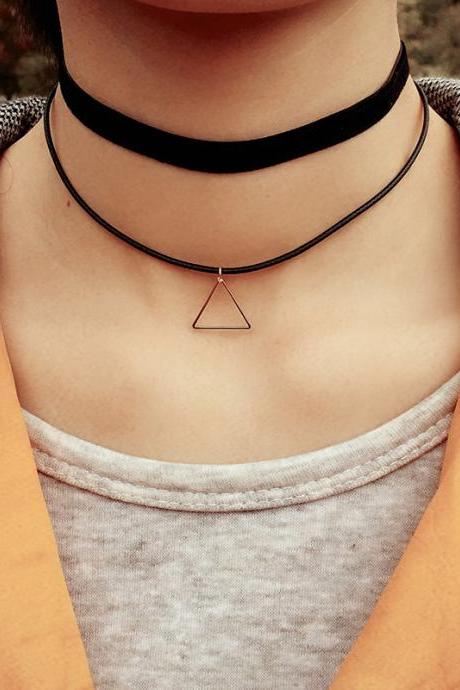 Tiny Matte Gold Triangle Necklace / Minimal Triangle / Delicate Necklace / Little Gold Triangle